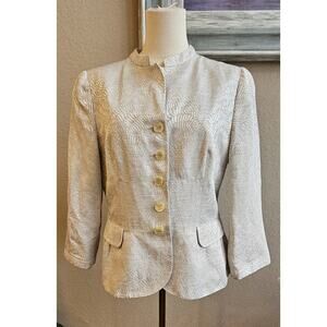Armani Collezioni Women‎ Shimmery Button Front Office Blazer Jacket Sz 12 Silver